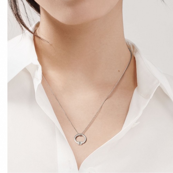 Tiffany T collection white gold diamond necklace - Picture 3 of 5